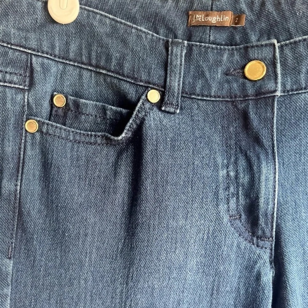 J. McLaughlin Lexi Straight Leg Jeans Dark Wash Blue Denim Gold Hardware Size 2 - Picture 5 of 6